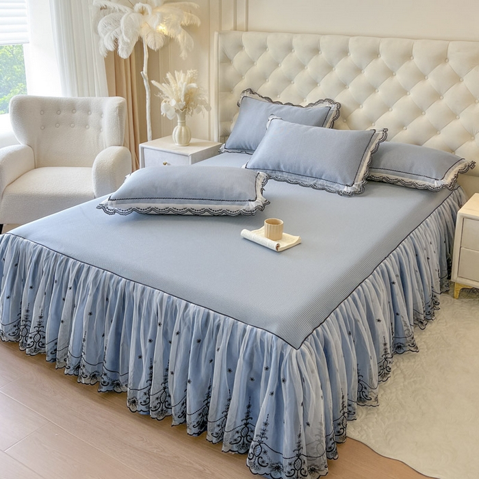 恋尚 2025新款可机洗可水洗冰丝床裙软席 卡梵-蓝