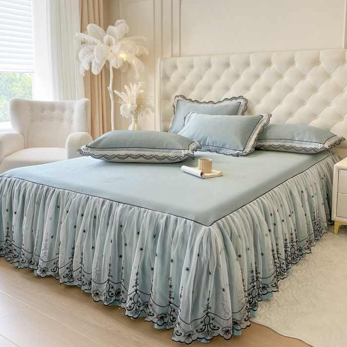 91家纺网 家纺一手货源 找家纺 恋尚 2025新款可机洗可水洗冰丝床裙软席 卡梵-绿