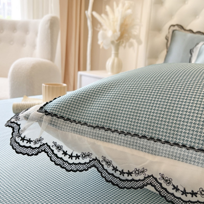 91家纺网 家纺一手货源 找家纺 恋尚 2025新款可机洗可水洗冰丝床裙软席 卡梵-绿