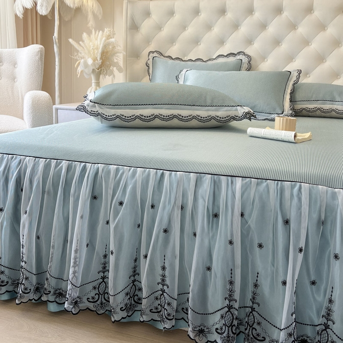 91家纺网 家纺一手货源 找家纺 恋尚 2025新款可机洗可水洗冰丝床裙软席 卡梵-绿