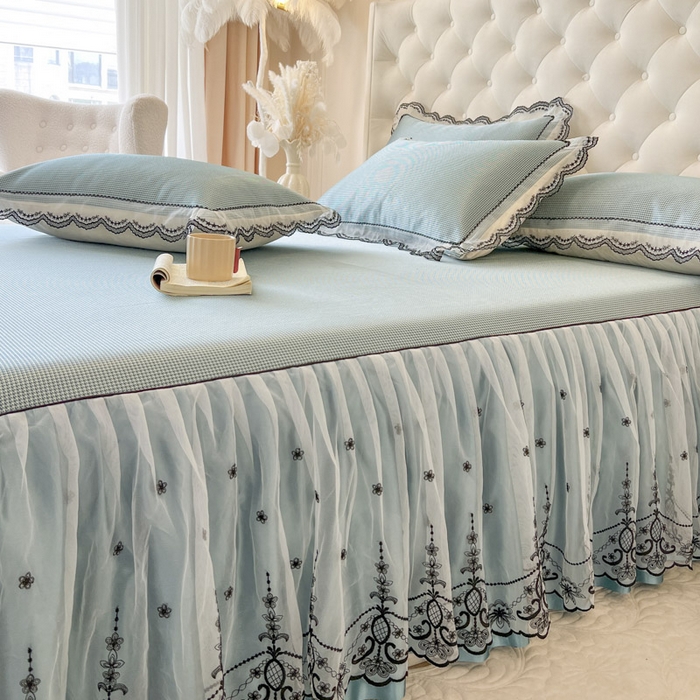 91家纺网 家纺一手货源 找家纺 恋尚 2025新款可机洗可水洗冰丝床裙软席 卡梵-绿