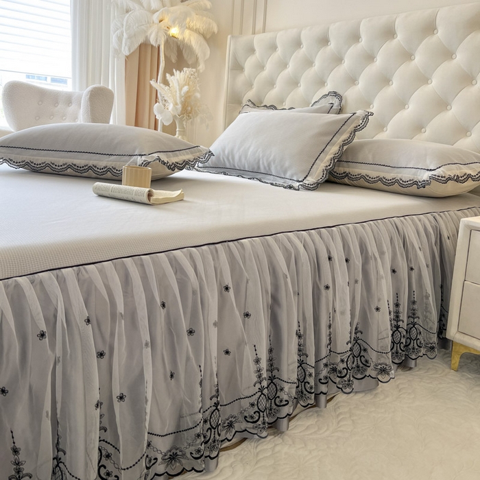 91家纺网 家纺一手货源 找家纺 恋尚 2025新款可机洗可水洗冰丝床裙软席 卡梵-浅灰