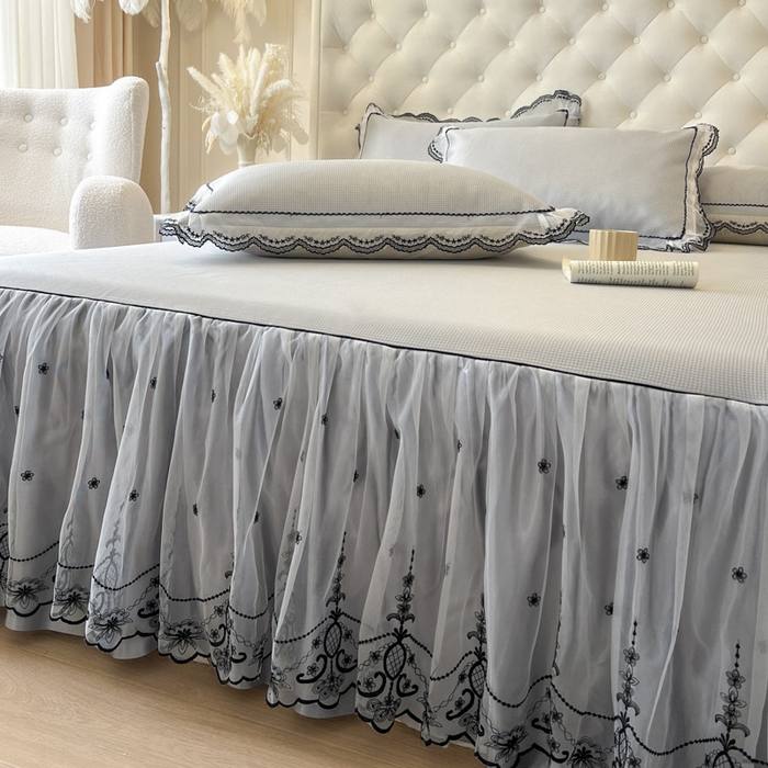 91家纺网 家纺一手货源 找家纺 恋尚 2025新款可机洗可水洗冰丝床裙软席 卡梵-浅灰