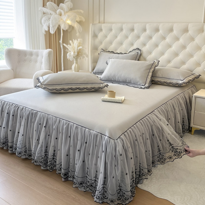 91家纺网 家纺一手货源 找家纺 恋尚 2025新款可机洗可水洗冰丝床裙软席 卡梵-浅灰