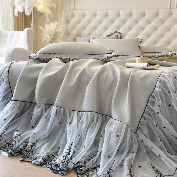 91家纺网 家纺一手货源 找家纺 恋尚 2025新款可机洗可水洗冰丝床裙软席 卡梵-浅灰