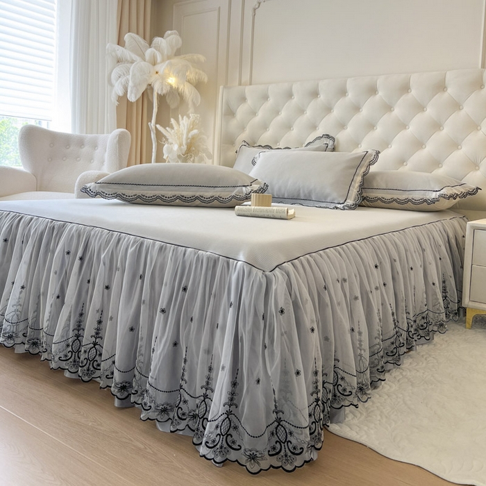 91家纺网 家纺一手货源 找家纺 恋尚 2025新款可机洗可水洗冰丝床裙软席 卡梵-浅灰