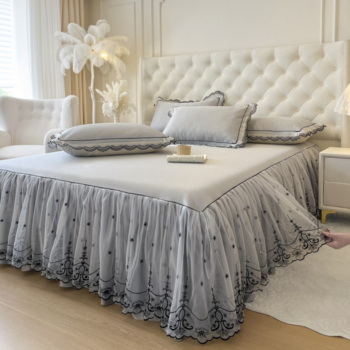 91家纺网 家纺一手货源 找家纺 恋尚 2025新款可机洗可水洗冰丝床裙软席 卡梵-浅灰