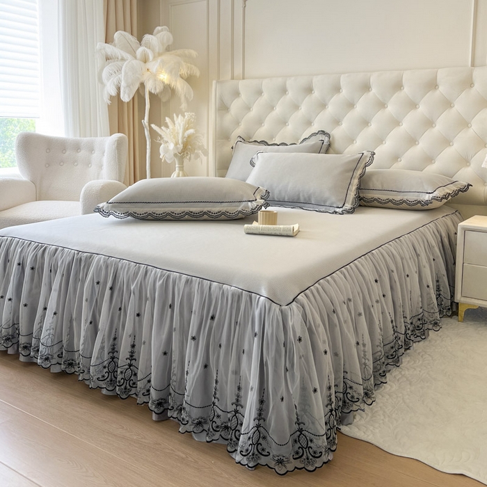 91家纺网 家纺一手货源 找家纺 恋尚 2025新款可机洗可水洗冰丝床裙软席 卡梵-浅灰