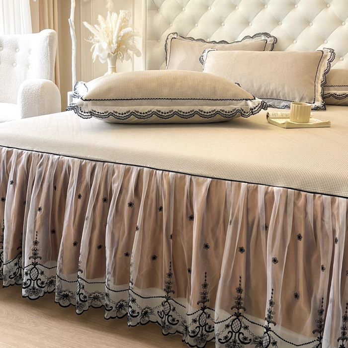 91家纺网 家纺一手货源 找家纺 恋尚 2025新款可机洗可水洗冰丝床裙软席 卡梵-浅咖