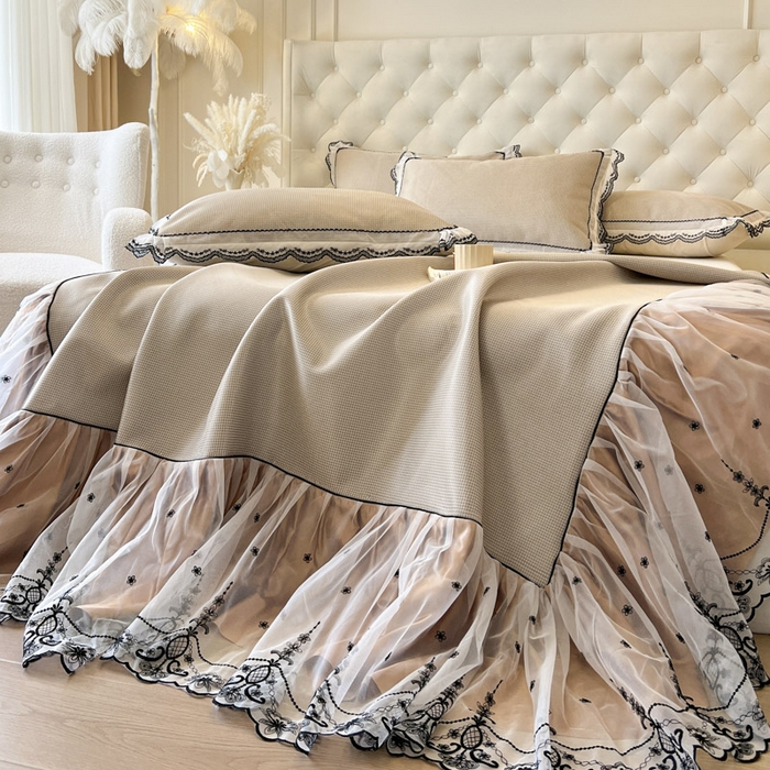 91家纺网 家纺一手货源 找家纺 恋尚 2025新款可机洗可水洗冰丝床裙软席 卡梵-浅咖