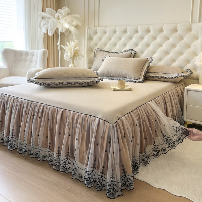 91家纺网 家纺一手货源 找家纺 恋尚 2025新款可机洗可水洗冰丝床裙软席 卡梵-浅咖