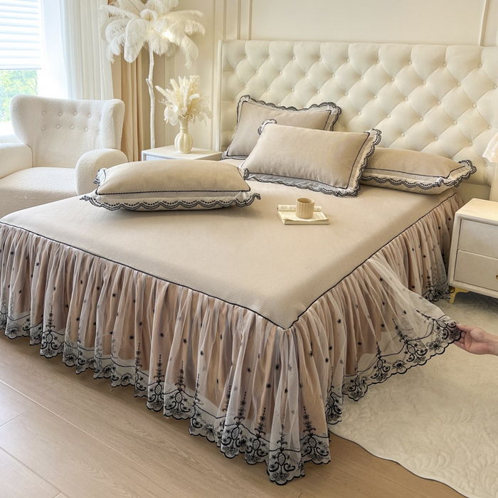 91家纺网 家纺一手货源 找家纺 恋尚 2025新款可机洗可水洗冰丝床裙软席 卡梵-浅咖