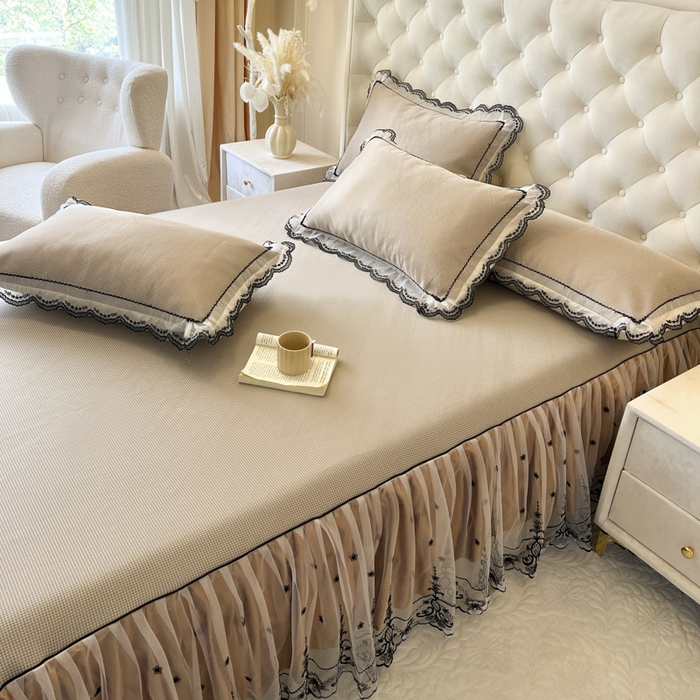 91家纺网 家纺一手货源 找家纺 恋尚 2025新款可机洗可水洗冰丝床裙软席 卡梵-浅咖