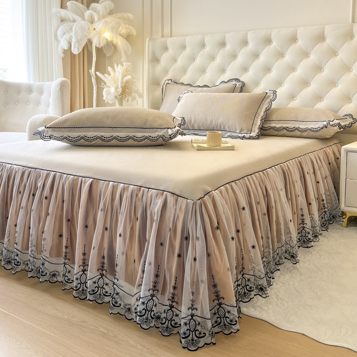 91家纺网 家纺一手货源 找家纺 恋尚 2025新款可机洗可水洗冰丝床裙软席 卡梵-浅咖