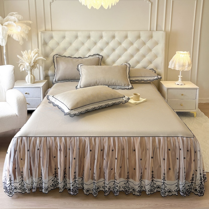 91家纺网 家纺一手货源 找家纺 恋尚 2025新款可机洗可水洗冰丝床裙软席 卡梵-浅咖