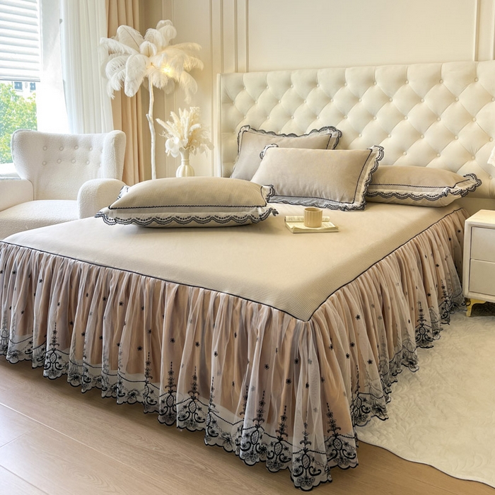 91家纺网 家纺一手货源 找家纺 恋尚 2025新款可机洗可水洗冰丝床裙软席 卡梵-浅咖