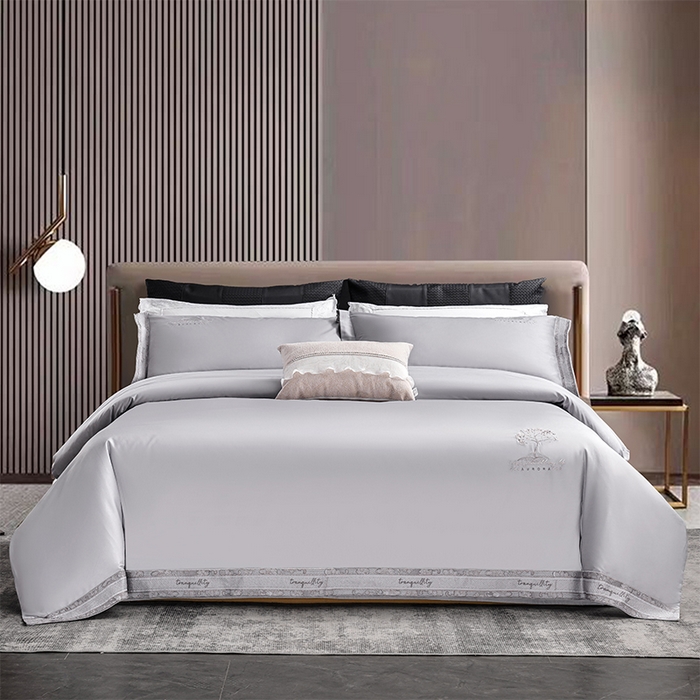 博之洋婚庆 2025新款纯棉全棉长绒棉刺绣绣花高端礼盒四件套-仲夏 仲夏-钻石灰