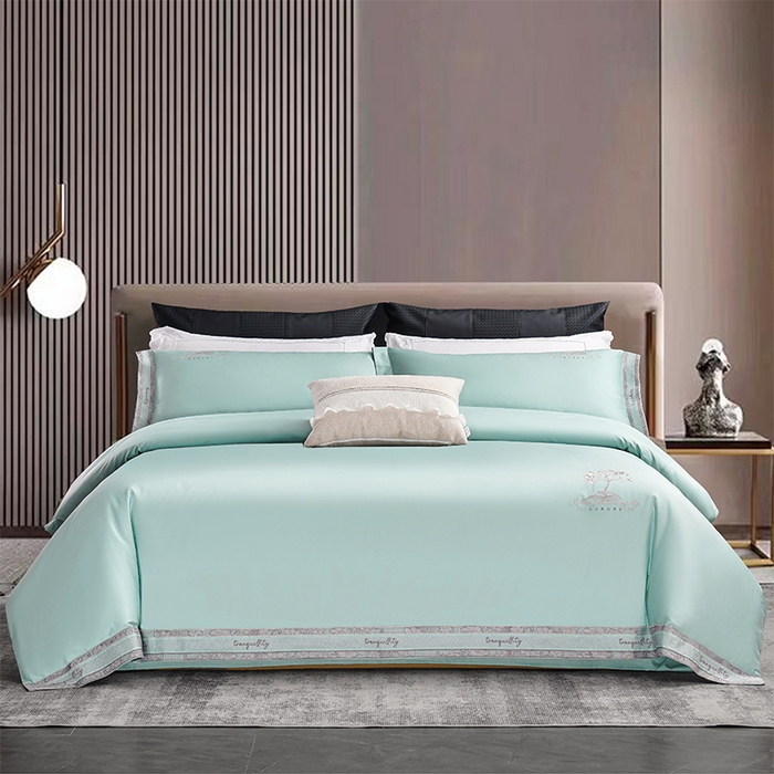 博之洋婚庆 2025新款纯棉全棉长绒棉刺绣绣花高端礼盒四件套-仲夏 仲夏-夏之绿