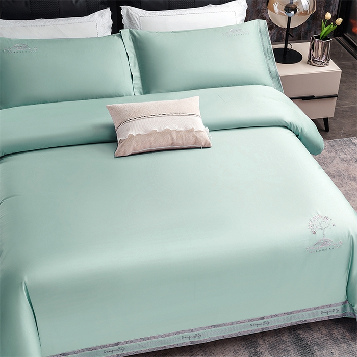 91家纺网 家纺一手货源 找家纺 博之洋婚庆 2025新款纯棉全棉长绒棉刺绣绣花高端礼盒四件套-仲夏 仲夏-夏之绿