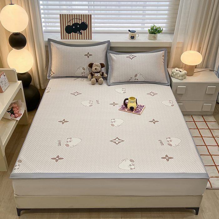 91家纺网 家纺一手货源 找家纺 857家居 2025新款卡皮巴拉凉豆豆凉席套件-床单款 卡皮巴拉-咖色