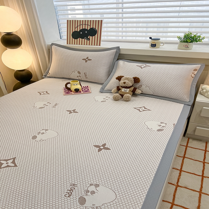 91家纺网 家纺一手货源 找家纺 857家居 2025新款卡皮巴拉凉豆豆凉席套件-床单款 卡皮巴拉-咖色