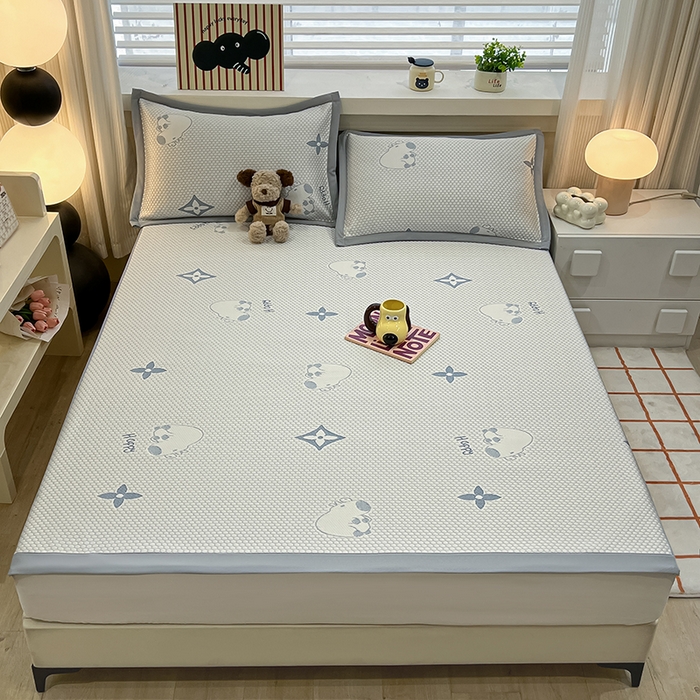 91家纺网 家纺一手货源 找家纺 857家居 2025新款卡皮巴拉凉豆豆凉席套件-床单款 卡皮巴拉-蓝色