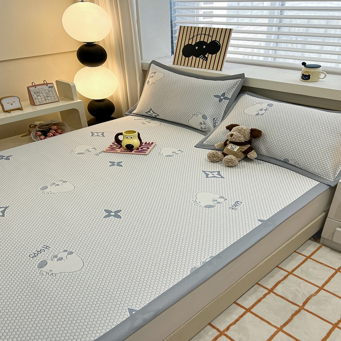 91家纺网 家纺一手货源 找家纺 857家居 2025新款卡皮巴拉凉豆豆凉席套件-床单款 卡皮巴拉-蓝色