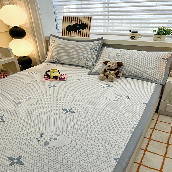 91家纺网 家纺一手货源 找家纺 857家居 2025新款卡皮巴拉凉豆豆凉席套件-床单款 卡皮巴拉-蓝色