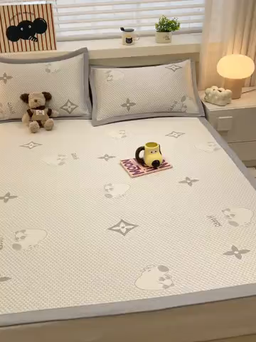 91家纺网 家纺一手货源 找家纺 857家居 2025新款卡皮巴拉凉豆豆凉席套件-床单款 卡皮巴拉-咖色