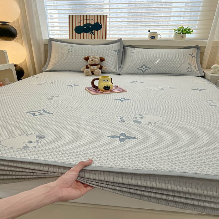 91家纺网 家纺一手货源 找家纺 857家居 2025新款卡皮巴拉凉豆豆凉席套件-床笠款 卡皮巴拉-蓝色