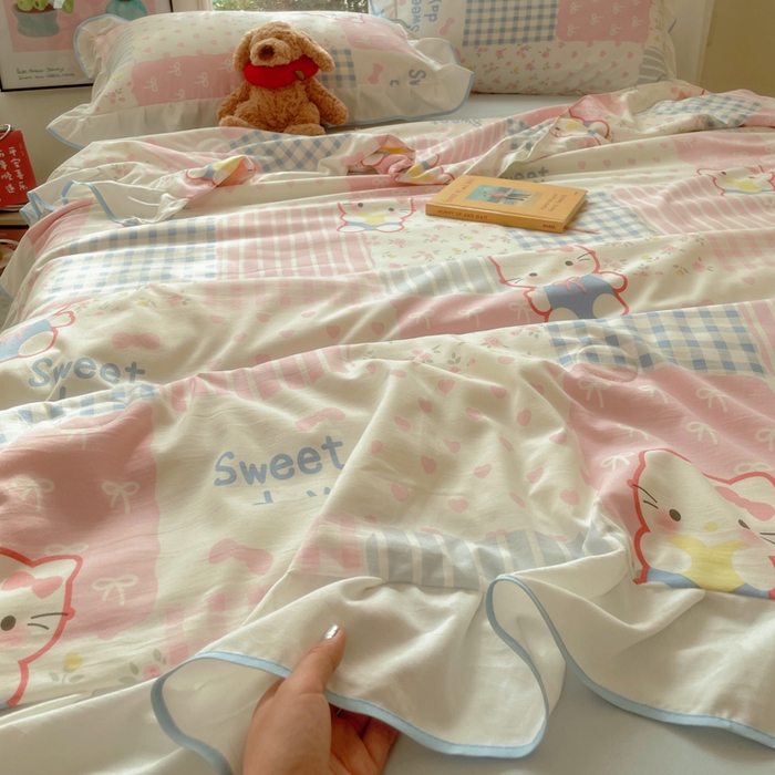 91家纺网 家纺一手货源 找家纺 （总）桃心家居 2025新款A类云柔水洗棉花边韩版少女可爱仙仙大豆单夏被夏凉被空调被四件套