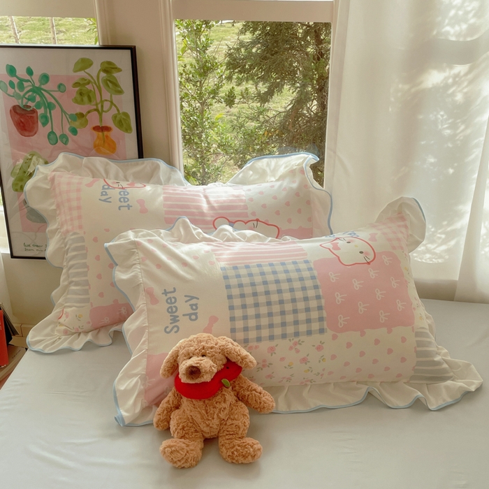 91家纺网 家纺一手货源 找家纺 （总）桃心家居 2025新款A类云柔水洗棉花边韩版少女可爱仙仙大豆单夏被夏凉被空调被四件套