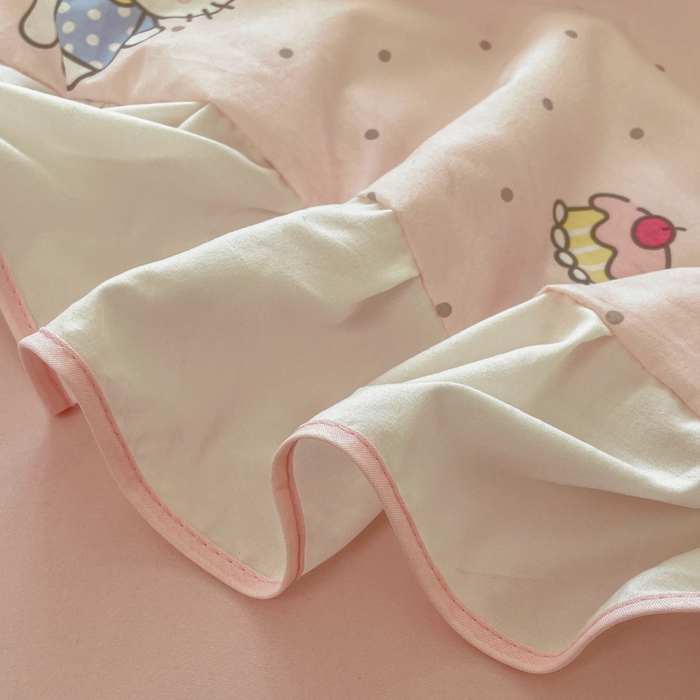 91家纺网 家纺一手货源 找家纺 桃心家居 2025新款A类云柔水洗棉花边韩版少女可爱仙仙大豆单夏被夏凉被空调被四件套 水洗棉花边-夏被甜甜猫咪