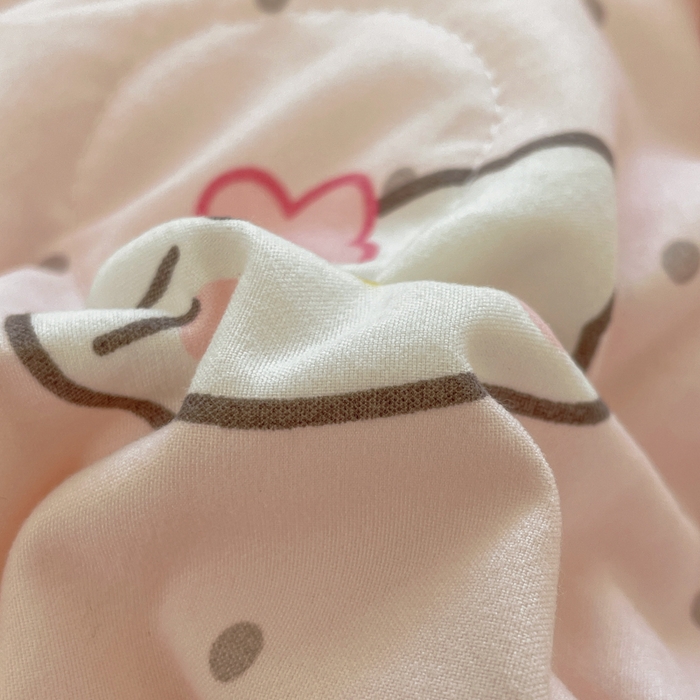 91家纺网 家纺一手货源 找家纺 桃心家居 2025新款A类云柔水洗棉花边韩版少女可爱仙仙大豆单夏被夏凉被空调被四件套 水洗棉花边-夏被甜甜猫咪