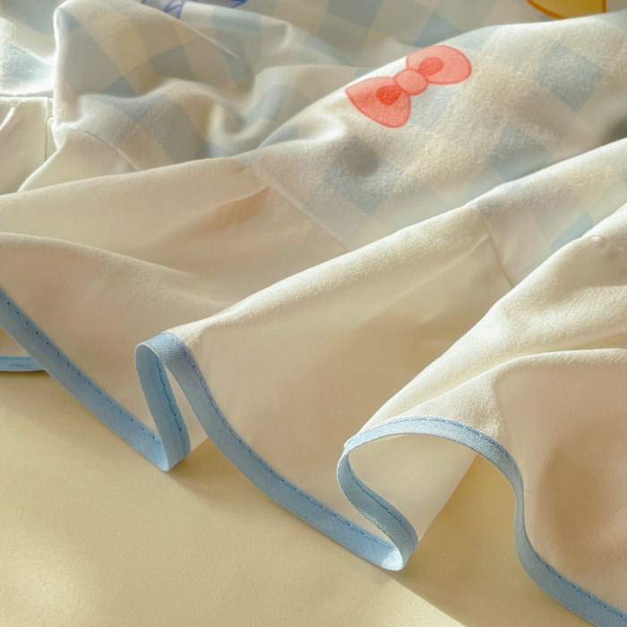 91家纺网 家纺一手货源 找家纺 桃心家居 2025新款A类云柔水洗棉花边韩版少女可爱仙仙大豆单夏被夏凉被空调被四件套 水洗棉花边-夏被兰格猫咪