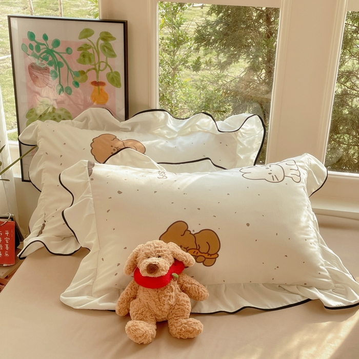 91家纺网 家纺一手货源 找家纺 桃心家居 2025新款A类云柔水洗棉花边韩版少女可爱仙仙大豆单夏被夏凉被空调被四件套 水洗棉花边-夏被萌萌乐园