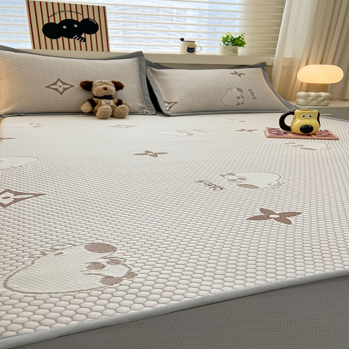 91家纺网 家纺一手货源 找家纺 857家居 2025新款卡皮巴拉凉豆豆凉席套件-床笠款 卡皮巴拉-咖色