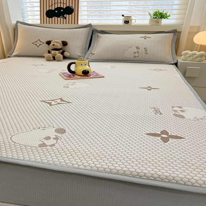 91家纺网 家纺一手货源 找家纺 857家居 2025新款卡皮巴拉凉豆豆凉席套件-床笠款 卡皮巴拉-咖色