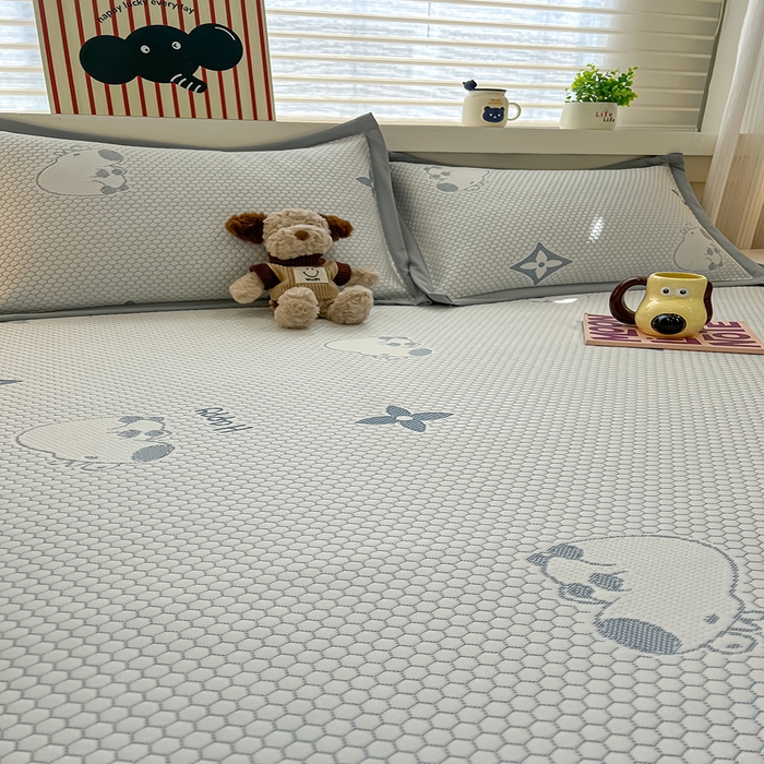 91家纺网 家纺一手货源 找家纺 857家居 2025新款卡皮巴拉凉豆豆凉席套件-床笠款 卡皮巴拉-蓝色