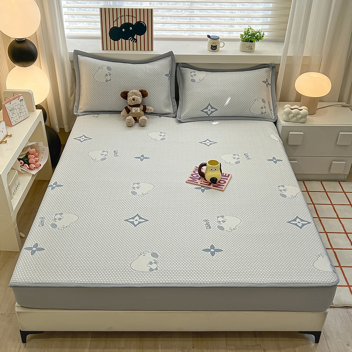 91家纺网 家纺一手货源 找家纺 857家居 2025新款卡皮巴拉凉豆豆凉席套件-床笠款 卡皮巴拉-蓝色