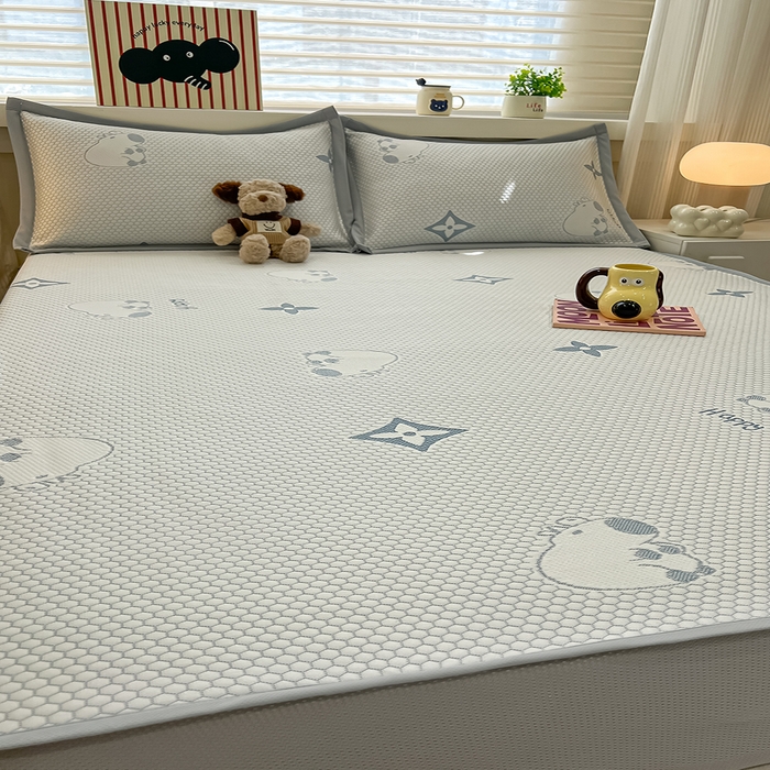 91家纺网 家纺一手货源 找家纺 857家居 2025新款卡皮巴拉凉豆豆凉席套件-床笠款 卡皮巴拉-蓝色