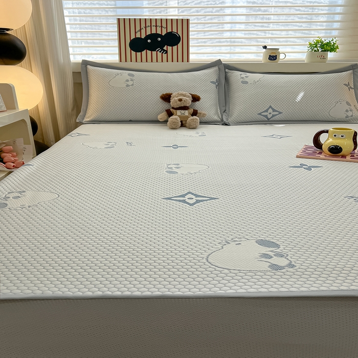 91家纺网 家纺一手货源 找家纺 857家居 2025新款卡皮巴拉凉豆豆凉席套件-床笠款 卡皮巴拉-蓝色