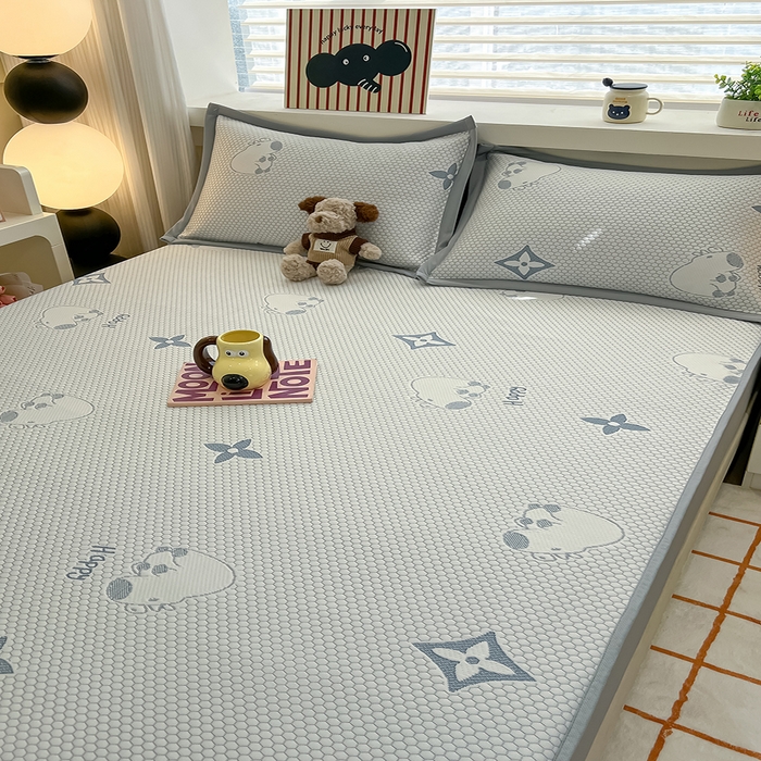 91家纺网 家纺一手货源 找家纺 857家居 2025新款卡皮巴拉凉豆豆凉席套件-床笠款 卡皮巴拉-蓝色