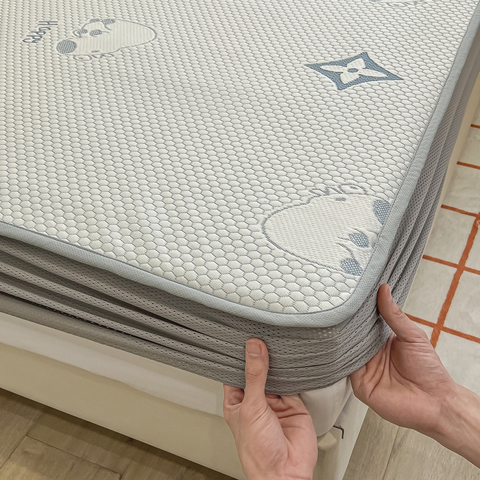 91家纺网 家纺一手货源 找家纺 857家居 2025新款卡皮巴拉凉豆豆凉席套件-床笠款 卡皮巴拉-蓝色