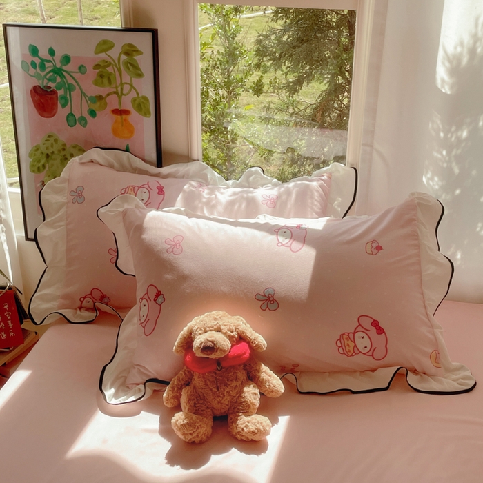 91家纺网 家纺一手货源 找家纺 桃心家居 2025新款A类云柔水洗棉花边韩版少女可爱仙仙大豆单夏被夏凉被空调被四件套 水洗棉花边-夏被甜品兔兔