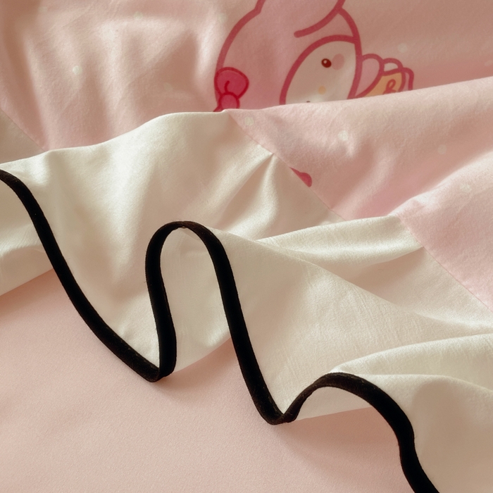 91家纺网 家纺一手货源 找家纺 桃心家居 2025新款A类云柔水洗棉花边韩版少女可爱仙仙大豆单夏被夏凉被空调被四件套 水洗棉花边-夏被甜品兔兔