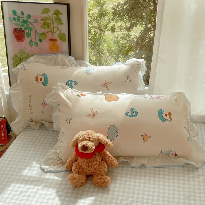 91家纺网 家纺一手货源 找家纺 桃心家居 2025新款A类云柔水洗棉花边韩版少女可爱仙仙大豆单夏被夏凉被空调被四件套 水洗棉花边-夏被猫咪日记