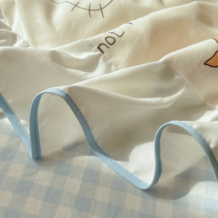 91家纺网 家纺一手货源 找家纺 桃心家居 2025新款A类云柔水洗棉花边韩版少女可爱仙仙大豆单夏被夏凉被空调被四件套 水洗棉花边-夏被猫咪日记