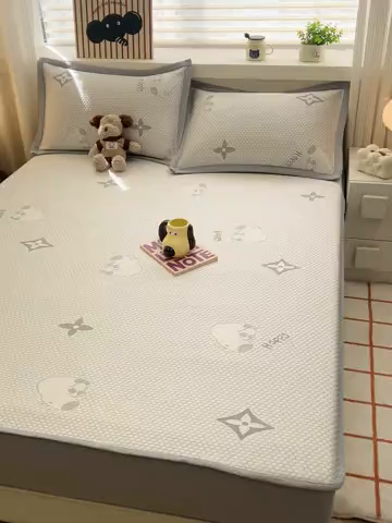 91家纺网 家纺一手货源 找家纺 857家居 2025新款卡皮巴拉凉豆豆凉席套件-床笠款 卡皮巴拉-蓝色