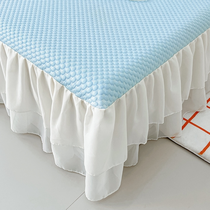 91家纺网 家纺一手货源 找家纺 857家居 2025新款冰雪凉豆豆床裙凉席三件套 冰雪豆豆席蓝